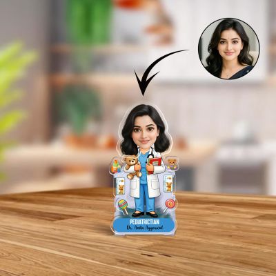 Personalized Pediatrician Doctor Caricature Standee Female Pediatric Doctor Photo Figurine Ideal Gift for Child Specialists Healthcare Professional Gift Battery Powered Moving Head